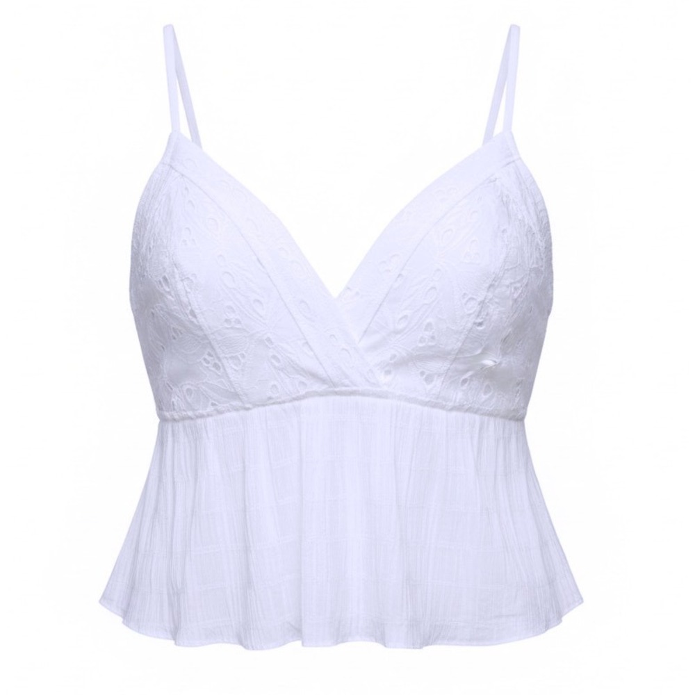 IRO Mireya White Eyelet Lace Peplum Halter Camisole Top WM16MIREYA Size 40 NEW